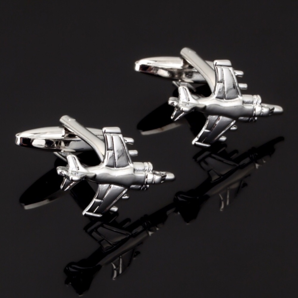 Silver Military Fighter Jet Airplane Cufflinks - Picture 3 of 15